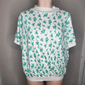 Vintage 1980's Chicory Womens Floral Green and White Top Size Large